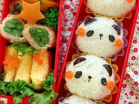 キャラ弁　簡単デコおにぎり☆パンダのおにぎり弁当♪